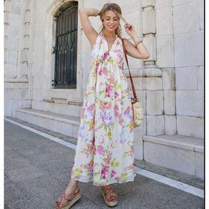 ZARA MULTICOLOR FLORAL LONG DRESS ELASTIC WAIST FLOWY DRESS 3204/168 M,L NWT